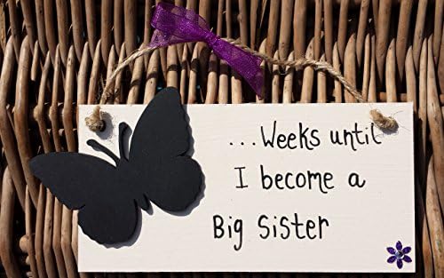 MadeAt94 Handmade Baby Countdown 'Big Sister Butterfly' Plaque gift sign for your Daug.