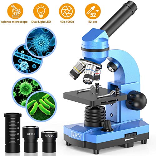 EMARTH Science Microscopio para niños Principiantes niños Estudiantes, 40 x 1000 microscopios compuestos con 52 Piezas de Kits de Ciencia educativa