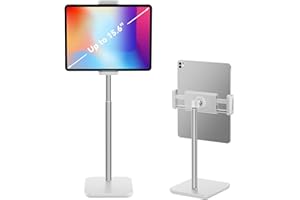 tounee Supporto Tablet, Supporto Per Tablet, Altura ajustable a 21" Porta Tablet Da Tavolo Compatibile con iPad Pro 12.9,10.9,10.2, Air Mini 4 3 2, Fire, Nexus, Kindle, iPhone (4.7''-12.9'')-Bianca