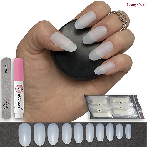 Vixi Unghie finte lunghe ovali, in 10 misure, per uso professionale e fai da te, con colla e piccola lima incluse, confezione da 600 pezzi