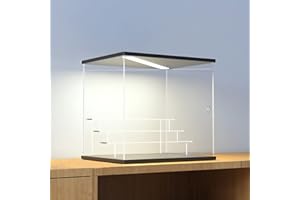 ACRLIE 4 Steps Ceiling Light Acrylic Display Case with Black Base, Collectibles Display Shelf, Display Boxes for Collectibles Dustproof Protection Showcase(4 Steps-Transparent, Black)