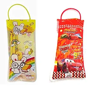 Kartual Stationery Set for Kids Party Pack Mix kit Assorted Colors with Small Pouch Printed for Student Return Gift Birthday Gift (Pack of 2 )