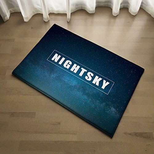 Nordic night sky scenery cartoon illustrations style mat into the bedroom living room bathroom antiskid carpet,60*150CM,Blue sky night scene