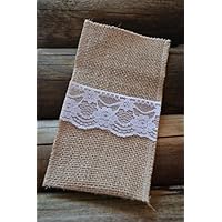 Sackleinen Jute Spitze Hochzeit Besteck Tasche, Rustikal Dekorationen, Bestecktasche, Party Hochzeit 10 Stück