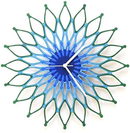 41cm (16") Large Stylish Wooden Wall Clock, Sunburst Clock with Shades of Blue/Green - Peacock (L)