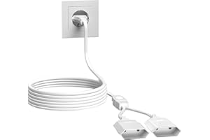DKTYGER Kabel zasilający, przedłużacz, 7 m, przedłużacz płaski, 2,5 A/250 V, 2 w 1, wtyczka typu C, wtyczka Euro na 2 gniazda typu C euro, przedłużenie kabla do telewizora, monitora, lamp, biały