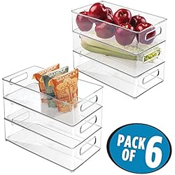 mDesign bac de Stockage pour réfrigérateur et congélateur (Lot de 6) - boîte Alimentaire avec poignées - en Plastique - Rangement frigo Pratique sans Couvercle - Transparent