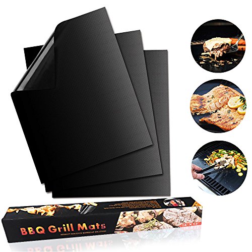 GOSCIEN Grillmatte 3er Set zum Grillen und Backen, Antihaftbeschichtung Extra Groß und Langlebig, Ideal für Holzkohle Grill, Elektronisches Grill, Backofen, Dampf-Backofen, Mikrowelle etc