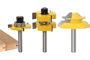 Broca de Fresadora 8mm, APlus 2x Juego de lengüetas y ranuras + 1x Fresa para 45 grados, 3 Pcs Fresa de madera para máquina de grabado