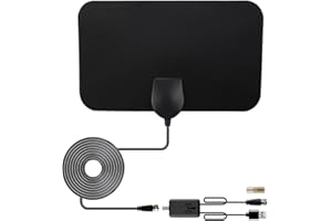 Vecys Antenne TV Intérieure HDTV 10 dBi Antenne TV Numérique DVB-T2 HD Mini Antenne de Portée 80 Miles pour Smart TV RG174 Câble Coaxial 3m/9.84ft Prise en Charge 1080p