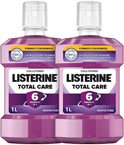 LISTERINE Total Care, Collutorio al gusto di Menta Pura, Collutorio al Fluoro con 10 benefici in 1 per una protezione completa e denti più forti, per un'igiene orale completa, 2x1L– Esclusiva Amazon