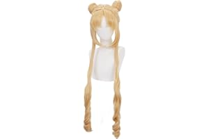 MAYSUWELL Parrucca per Cosplay Bionda Gialla Lunga con un Couple di Chignon Ricci per Donne Halloween Festa in Famiglia