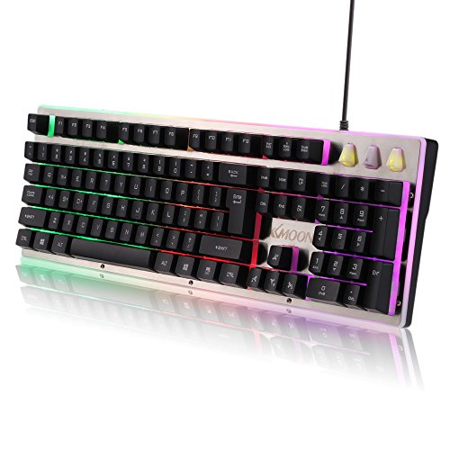 KKmoon Ergonomisch LED Hinterleuchtet Spiel QWERTY Tastatur/ Bunt Regenbogen Esport Gaming Keyboard/ USB Verdrahtet Wasserdicht Mit 104 Tasten