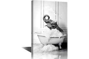 TISHIRON Arte de pared de elefante, decoración de baño, arte de pared de elefante en la bañera, decoración de pared de bañera, decoración de pared de bañera, obras de arte divertidas, decoración del hogar para