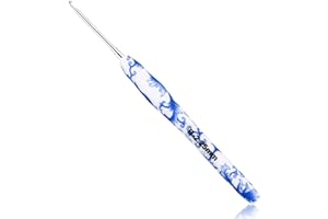BCMRUN 2.25 mm(13) Crochet Hook, Ergonomic Handle for Arthritic Hands, Blue and White Porcelain Pattern Soft Rubber Grip Extra Long Knitting Needles for Beginners and Crocheting Lover (2.25mm-13)