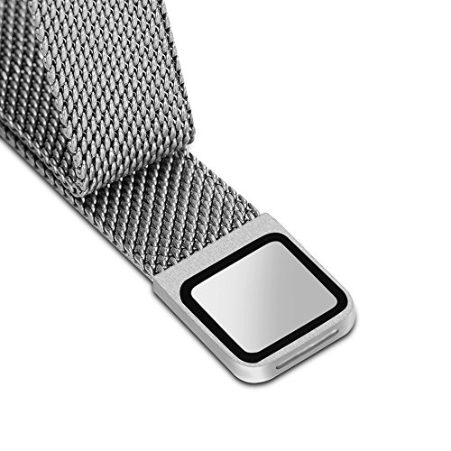 Pinhen MI Band 2 Banda de Silicona Metal Mesh Repuesto Correa de Recambio Brazalete Extensibles Surtido de Colores para Xiaomi Mi Band 2 Wireless Pulsera  Milanese Silver 