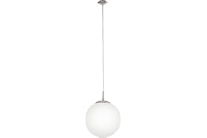 Eglo Lampada a sospensione Rondo, lampada a sospensione a uno punto luce, lampada a sospensione in acciaio, nichel opaco, bianco opaco opalino, E27, diametro 30 cm