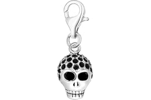 Quiges 925 Sterling Silver Skulls Clip On Lobster Clasp Charm Pendant