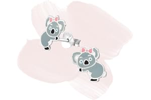 Laimons Orecchini da bambina per bambini, gioielli per bambini, gioielli per bambini con orso di koala, Australia, koala, fiocco grigio e bianco, in argento sterling 925, Argento sterling