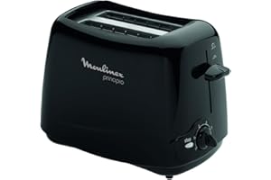 Moulinex Principio, Tostadora de 2 Ranuras, 850 W, 6 niveles de tostado ajustable, Bandeja recogemigas, Diseño fácil de usar y limpiar, Ideal para pan fino y grueso, Negra, TT110232