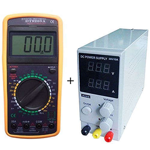 DOBO® Alimentatore SLIM + tester multimetro / Alimentatore Stabilizzato da banco Trasformatore corrente professionale SLIM regolabile 30V e 10A + Multimetro Digitale DISPLAY GIGANTE