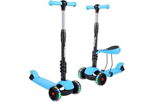 YOLEO Kids Three Wheel Kick Scooter with Removable Seat, LED Flashing Wheels, Height Adjustable, 3-in-1 Lightweight Children's Scooter Boys and Girls for Aged 2-8