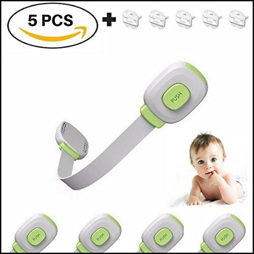 Child drawer safety locks, Baby safety cupboard latch, Baby safety cupboard latch adhesive - [Set of 5] Locks Child Safety Lock Latches for Cabinets, Cabinets, Drawers, Ovens, Refrigerators - Child Safety Kit - Superior Quality - Easy to install - + 5 caches plugs Offered!