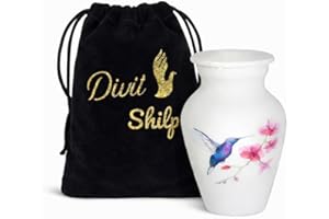 Pequeña urna de cremación de Recuerdo Divit Shilp con Estuche de Terciopelo | Elige Entre Colores únicos | Encantadora Mini Prenda metálica para Cenizas humanas. (Keepsake, Hummingbird White)
