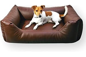 4L Textil Mario Wasserfestes Hundebett Kunstleder Hundekorb aus Kunstleder Hundebett große und mittelgroße Hunde Hundesofa XXL (120x90 cm, Braun)