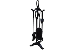 WOLDS COLLECTION 5pc 70cm Fireplace Fireside Pewter Black Companion Set Poker Shover Tongs Brush