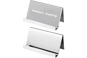 QICSTELAR Stainless Steel Business Card Holders — 2 Pcs Office Desk Stand for Name Cards - Silver