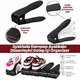 Ayarlanabilir Ayakkabı Rampası (12x25 cm) - 4 Kademeli Dolap İ&ccedil;i Ayakkabı D&uuml;zenleyici Organizer, Kaymaz Siyah Plastik Ayakkab