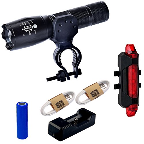 Gr8Life LED Fahrradlampen set, Wideraufladbare LED Fahrradbeleuchtung Set, LED Frontlicht mit Halterung und Rücklicht Für Radfahren, Fahrradscheinwerfer, Fahrradlicht