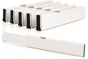 GOYADA Zestaw 6 regulowanych separatorów szuflad 33,2–55 cm, wysuwana przegroda szuflad, organizer do szuflad z tworzywa sztucznego, do biura, kuchni, szuflady, łazienki