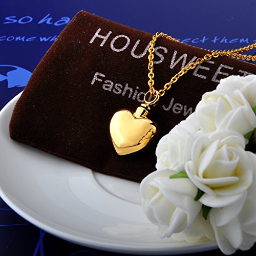 HOUSWEETY-Cremation-Jewellery-Gold-Stainless-Steel-Smooth-Heart-Urn-Pendant-Necklace-Memorial-Ash-Keepsake
