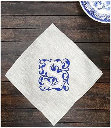 Royal Blue Linen Personalized Monogram Napkin Sets, Customizable Grey Wedding Table Linen