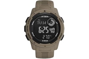 AVTREK Montre numérique étanche pour sports de plein air, montre militaire avec podomètre, altimètre, boussole – Parfait pour hommes, femmes et adolescents (marron)