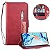 Produktbild Reißverschluss Brieftasche für Huawei P30 Pro,Gurt Wallet Handyhülle für Huawei P30 Pro,Moiky Klassisch Rot Solide Farbe Klappbar Stand Leder Handytasche