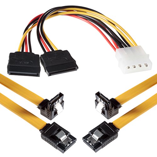 Poppstar 2x 0,5m lange SATA 3 Kabel mit jeweils 1x Clip-Stecker gerade zu 1x 90 Grad Winkelstecker / inkl. 4-pin-Stromadapter / Übertragungsrate von bis zu 6 GBit/s / abwärtskompatibel