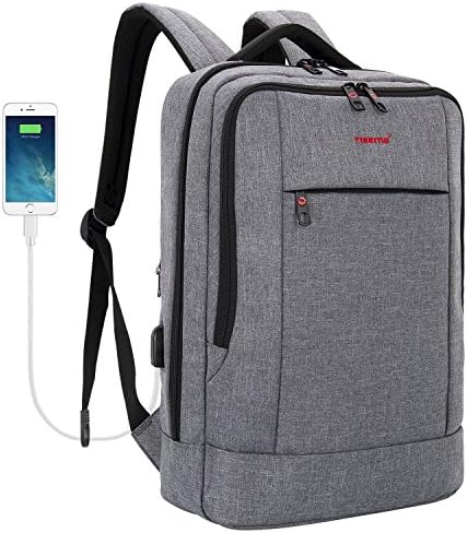 Fubevod Slim Business Backpack with USB Charging Port for 15.6 Inch Laptop College School Computer Backpacks Grey