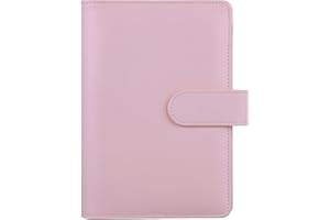 HAUTOCO PU Leather A6 Budget Binder Cover, Refillable 6 Ring Notebook Folder Personal Planner for Money Organiser, Loose Leaf Money Saving Wallet Cash Stuffing Binder, Pink