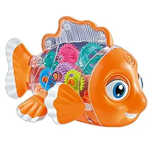 G.Fidel Transparent Gear Fish Toy | Swing Fish Toy for Kids | Walking Fish Toy | Concept Fish Toy with Sound and Light