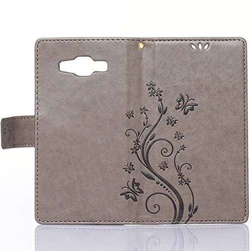 Samsung Galaxy A5 ( 2015 ) Hülle, Samsung Galaxy A5 ( 2015 ) Schutzhülle, Alfort 3 in 1 Lederhülle Fashion Design Premium PU Leder Hohe Qualität Tasche Case Cover Kasten Abdeckung Wallet für Samsung Galaxy A5 ( 2015 ) 5.0″ Smartphone Funktion Standfunktion Unterstützte Telefone und Magnetverschluss mit Schmetterling ( Grau ) + Alfort Schwarz Stylus Pen - 5