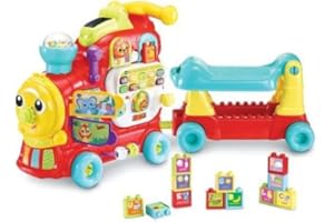VTech - Maxiloco, Mi Trotti Tren 7 en 1, Andador Empujador para Bebé, Portador Escalable, Mesa de Despertar Interactiva Desmontable, Bloques de Construcción Alfabeto, Regalo Bebé a Partir de 1 año -