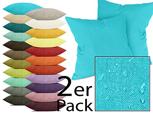 Doppelpack zum Sparpreis - Milano - Kissenhüllen erhältlich in 23 Unifarben und 2 verschiedenen Größen - hochwertiger Polsterstoff mit Perleffekt, türkis, 40 x 40 cm