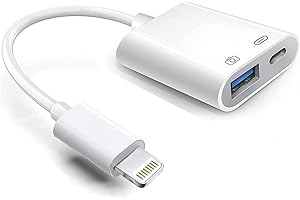 HATUGE Lightning to Adaptador de cámara USB con puerto de carga, Apple MFI Certified USB 3.0 OTG Dongle para iPhone 14 13 12 11 X XS XR 8 7, iPad to USB Flash Drive, lector de tarjetas, teclado, mouse, piano