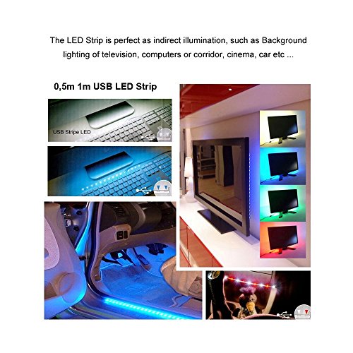 Bonker® Led Streifen,led strip 100cm 1m USB 2.0 LED Strip Streifen Leiste Lichtkette Wasserdicht 30 x 5050 SMDs- (Warmweiß) - 6