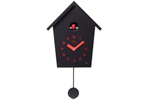 ‎CUCO CLOCK Cuco Clock Kuckucksuhr REIHENHAUS mit Pendeluhr Wanduhr, Moderne Schwarzwalduhr, 28,3 × 22,8 × 10,4cm, Pendeluhr mit Nachtruhefunktion, Vogelgezwitscher, Vogelstimme