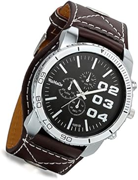 lancardo Herren Oversize Steampunk Silber Ton Fall Braun Leder Band Armbanduhr mit 3Zifferblätter zur