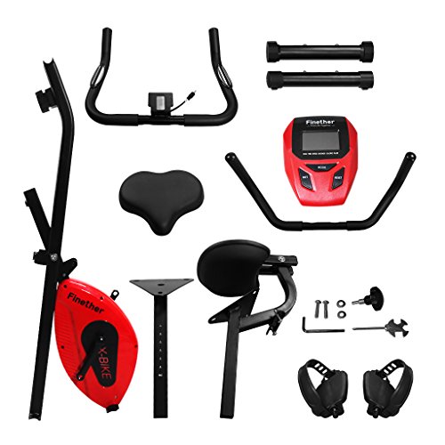 Finether X-Bike Heimfahrrad Heimtrainer Fitness-Fahrrad Standfahrrad Trimmrad Trainingsrad Fahrradtrainer mit Rückenlehne LCD-Monitor und Pulssensoren 8-Stufen Magnetwiderstand Sportgerät / Trainingsgerät/Fitnessgerät für zuhause zum Abnehmen Ausdauertraining höhenverstellbar klappbar. - 7